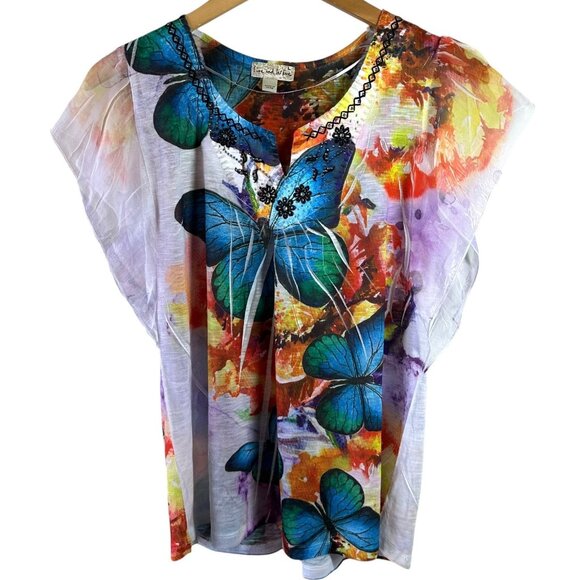 Live & Let Live Butterfly Fairycore Chiffon Top Dreamy Boho Festival Blouse L - Picture 3 of 7
